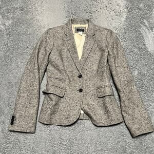 J Crew Schoolboy Blazer Womens 0 2-Button Gray Tweed Wool Silk Academia